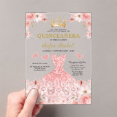 Quinceañera Blush Pink Rose Bloemenvlinder Acryl Uitnodigingen (Insitu (Draagbaar))
