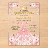 Quinceañera Blush Pink Rose Bloemenvlinder Acryl Uitnodigingen (Voorkant)