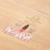 Quinceañera Blush Pink Rose Bloemenvlinder Acryl Uitnodigingen (Laagn)