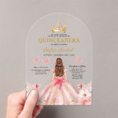Quinceañera Blush Pink Rose Bloemenvlinder Acryl Uitnodigingen (Insitu (Draagbaar))