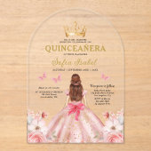Quinceañera Blush Pink Rose Bloemenvlinder Acryl Uitnodigingen (Voorkant)