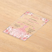 Quinceañera Blush Pink Rose Bloemenvlinder Acryl Uitnodigingen (Laagn)
