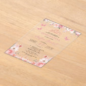 Quinceañera Blush Pink Rose Bloemenvlinder Acryl Uitnodigingen (Laagn)