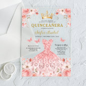 Quinceañera Blush Pink Rose Bloemenvlinder Acryl Uitnodigingen