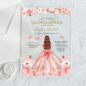 Quinceañera Blush Pink Rose Bloemenvlinder Acryl Uitnodigingen