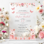 Quinceañera Blush Pink Rose Bloemenvlinder Acryl Uitnodigingen