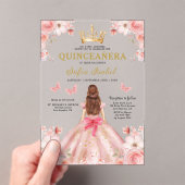 Quinceañera Blush Pink Rose Bloemenvlinder Acryl Uitnodigingen (Insitu (Draagbaar))