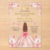 Quinceañera Blush Pink Rose Bloemenvlinder Acryl Uitnodigingen (Voorkant)