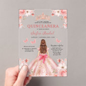 Quinceañera Blush Pink Rose Bloemenvlinder Acryl Uitnodigingen (Insitu (Draagbaar))