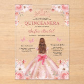 Quinceañera Blush Pink Rose Bloemenvlinder Acryl Uitnodigingen (Voorkant)