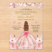 Quinceañera Blush Pink Rose Bloemenvlinder Acryl Uitnodigingen (Voorkant)