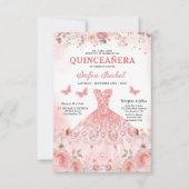 Quinceañera Blush Pink Rose Bloemenvlinder Kaart (Voorkant)