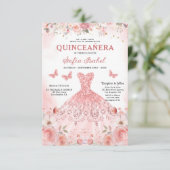 Quinceañera Blush Pink Rose Bloemenvlinder Kaart (Staand voorkant)