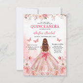 Quinceañera Blush Pink Rose Bloemenvlinder Kaart (Voorkant)