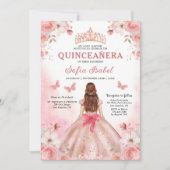 Quinceañera Blush Pink Rose Bloemenvlinder Kaart (Voorkant)