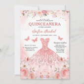 Quinceañera Blush Pink Rose Bloemenvlinder Kaart (Voorkant)