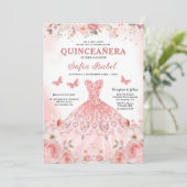 Quinceañera Blush Pink Rose Bloemenvlinder Kaart (Staand voorkant)