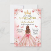 Quinceañera Blush Pink Rose Bloemenvlinder Kaart (Voorkant)