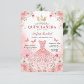 Quinceañera Blush Pink Rose Bloemenvlinder Kaart (Staand voorkant)