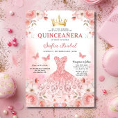 Quinceañera Blush Pink Rose Bloemenvlinder Kaart