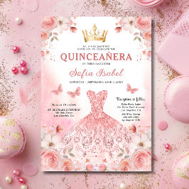 Quinceañera Blush Pink Rose Bloemenvlinder Kaart