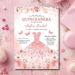 Quinceañera Blush Pink Rose Bloemenvlinder Kaart