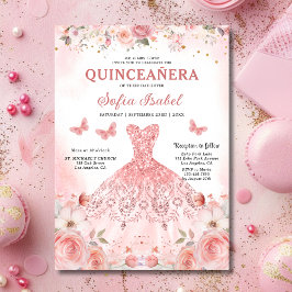 Quinceañera Blush Pink Rose Bloemenvlinder Kaart