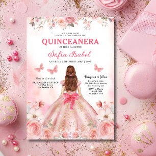 Quinceañera Blush Pink Rose Bloemenvlinder Kaart