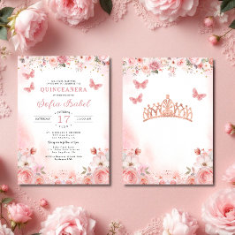 Quinceañera Blush Pink Rose Bloemenvlinder Kaart