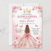 Quinceañera Blush Pink Rose Bloemenvlinder Kaart (Voorkant)