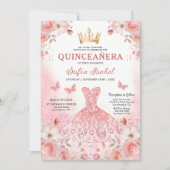 Quinceañera Blush Pink Rose Bloemenvlinder Kaart (Voorkant)