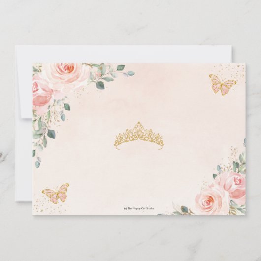 Quinceañera Blush Pink Rose Floral Butterfly Foto Save The Date (Achterkant)