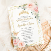 Quinceañera Blush Pink Rose Floral Butterfly Tiara Kaart