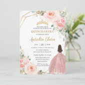 Quinceañera Blush Pink Rose Floral Mis Quince Anos Kaart (Staand voorkant)