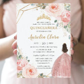 Quinceañera Blush Pink Rose Floral Mis Quince Anos Kaart