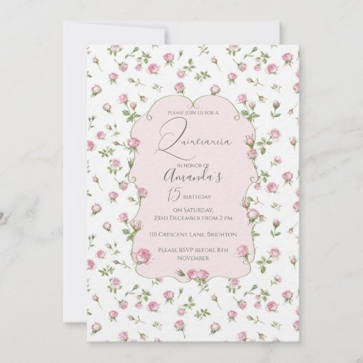 Quinceanera Blush Pink Rose Verjaardag Kaart (Voorkant)
