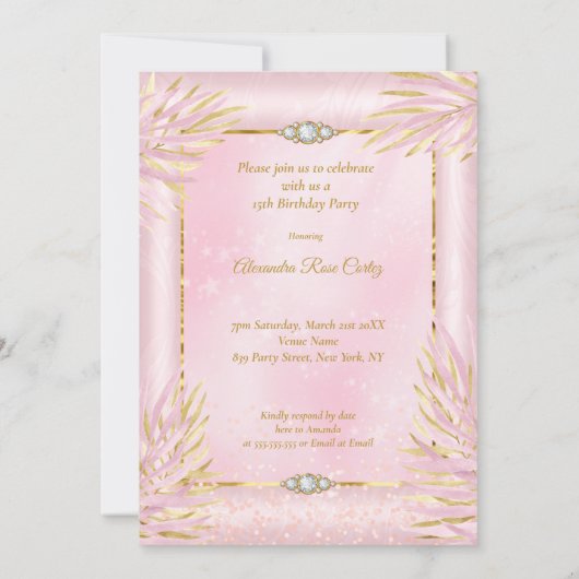 Quinceanera Blush Pink Tiara Dress Birthday Party Kaart (Achterkant)