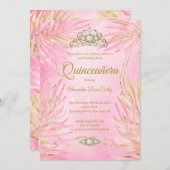 Quinceanera Blush Pink Tiara Palms Birthday Party Kaart (Voorkant / Achterkant)