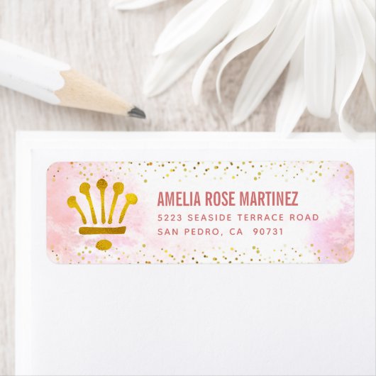 Quinceañera Blush Pink Waterverf Gold Address Etiket (Insitu)