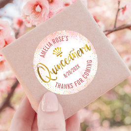 Quinceañera Blush Pink Waterverf Gold Foil Girly Ronde Sticker