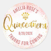 Quinceañera Blush Pink Waterverf Gold Foil Girly Ronde Sticker (Voorkant)
