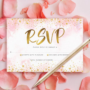 Quinceañera Blush Pink Waterverf Gold Foil Girly RSVP Kaartje