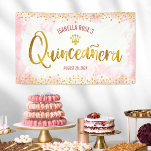 Quinceañera Blush Pink Waterverf Gold Welkom Spandoek