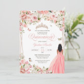 Quinceanera Blush Pink White Floral & Butterfly In Kaart (Staand voorkant)