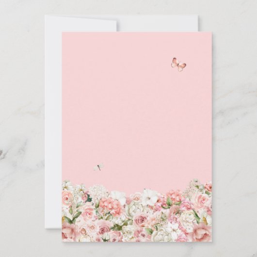 Quinceanera Blush Pink White Floral & Butterfly In Kaart (Achterkant)