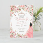 Quinceanera Blush Pink White Floral & Butterfly Kaart (Staand voorkant)