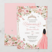 Quinceanera Blush Pink White Floral & Butterfly Kaart (Voorkant / Achterkant)