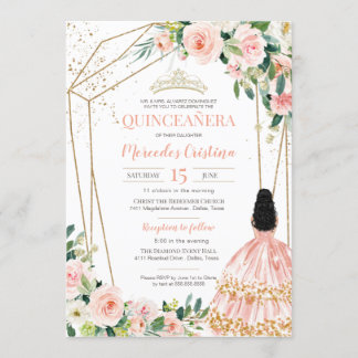 Quinceanera Blush Roze and Gold, Girl Gown Kaart