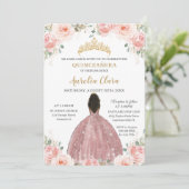Quinceañera Blush Roze Bloem Roze Goud Bruine Meis Kaart (Staand voorkant)