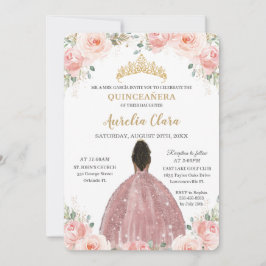 Quinceañera Blush Roze Bloem Roze Goud Bruine Meis Kaart